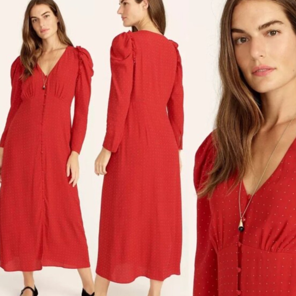 J.Crew Women's Drapey Puff-Sleeve Dress in Pin Dot